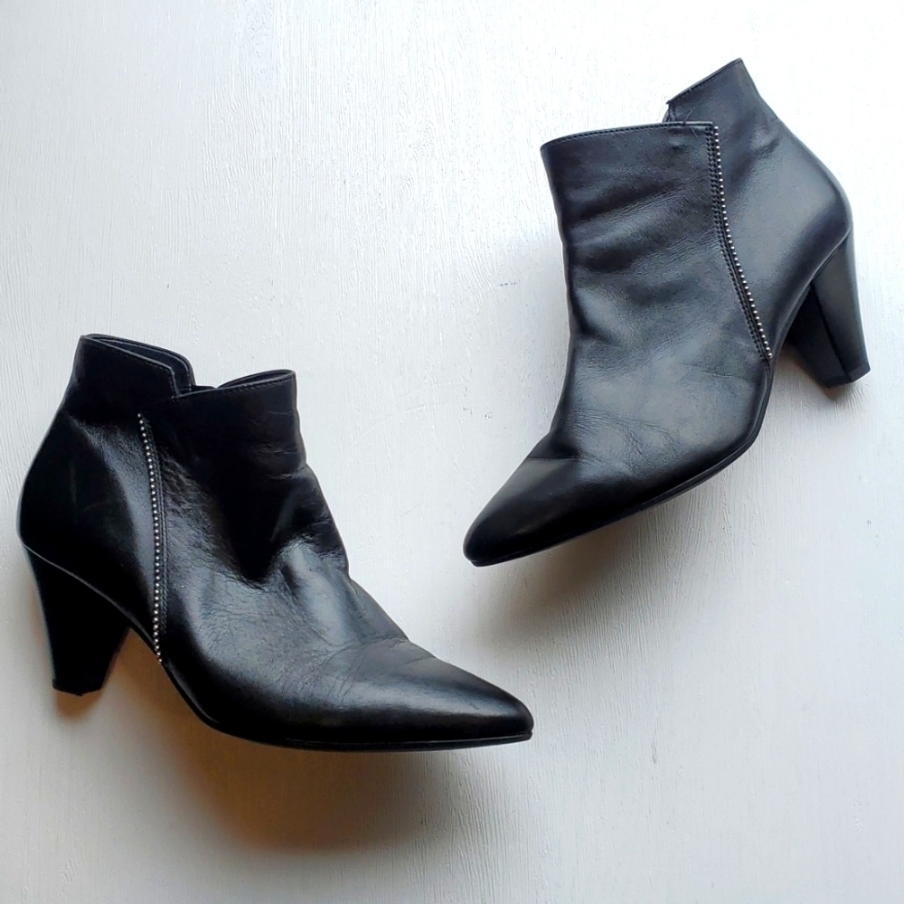 Gabor Black Leather Silver Ball Chain Ankle Booties 7.5 UK/ 10 US - Picture 1 of 13